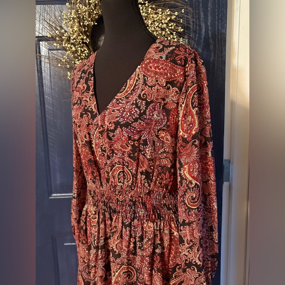 JUST TAYLOR Women’s Long Sleeve Maxi Fit Flare Paisley Boho Lined Size L NWT - Picture 2 of 14